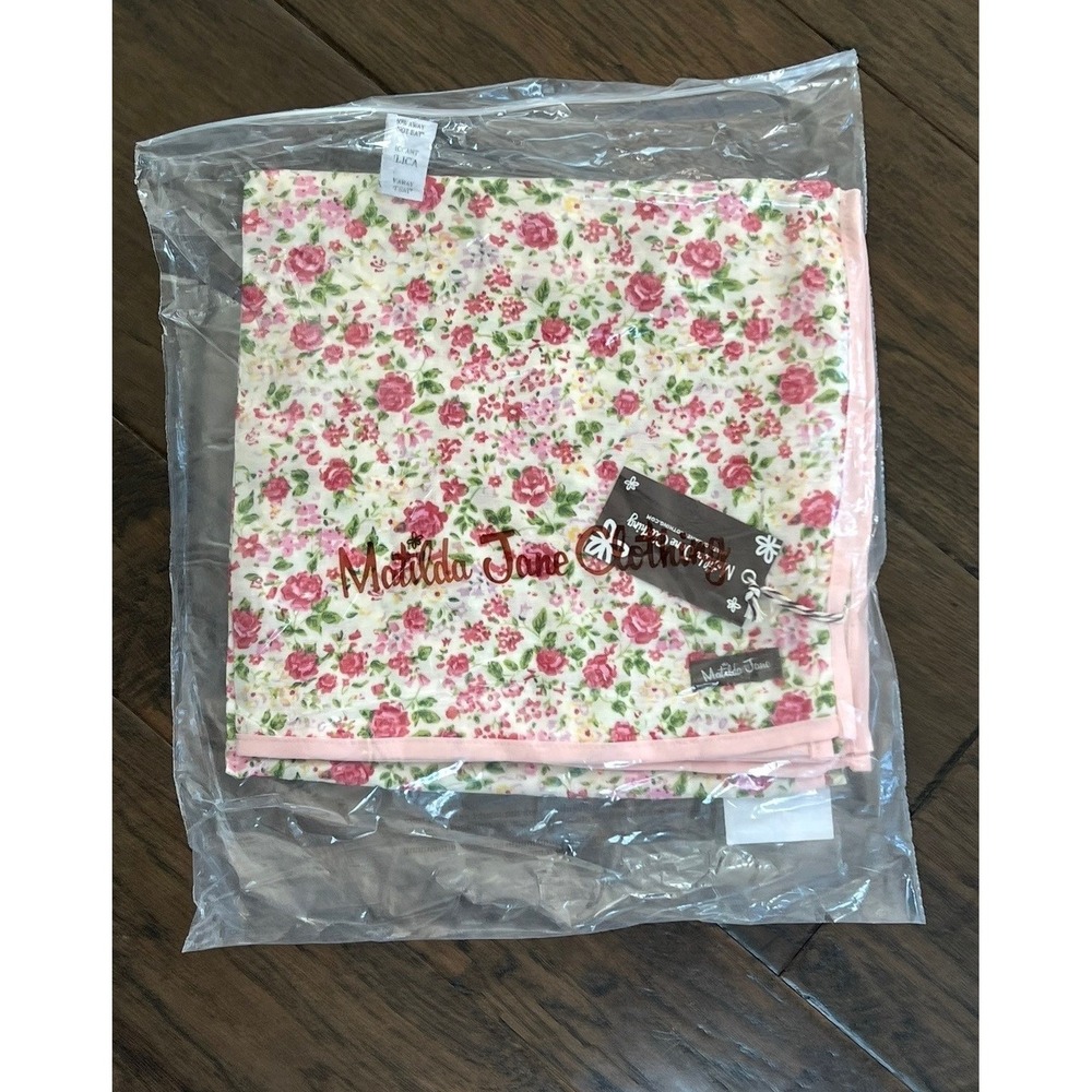 Matilda Jane Floral Baby Blanket‎ Pink Rose Print Cream Nursery Wrap NWT